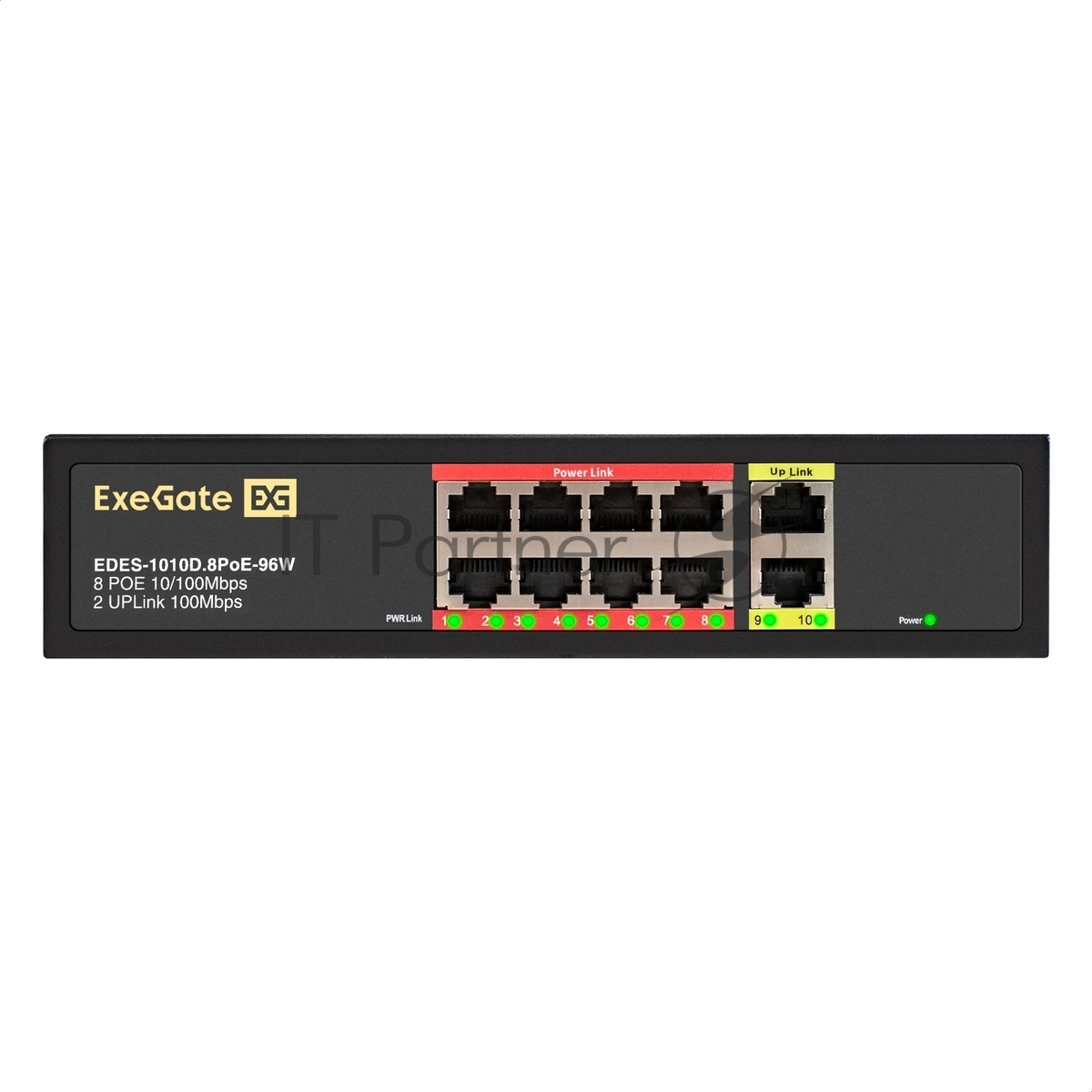 Коммутатор ExeGate EDES-1010D.8PoE-96W, 8×100 Мбит/с PoE + 2×100 Мбит/с, неуправляемый