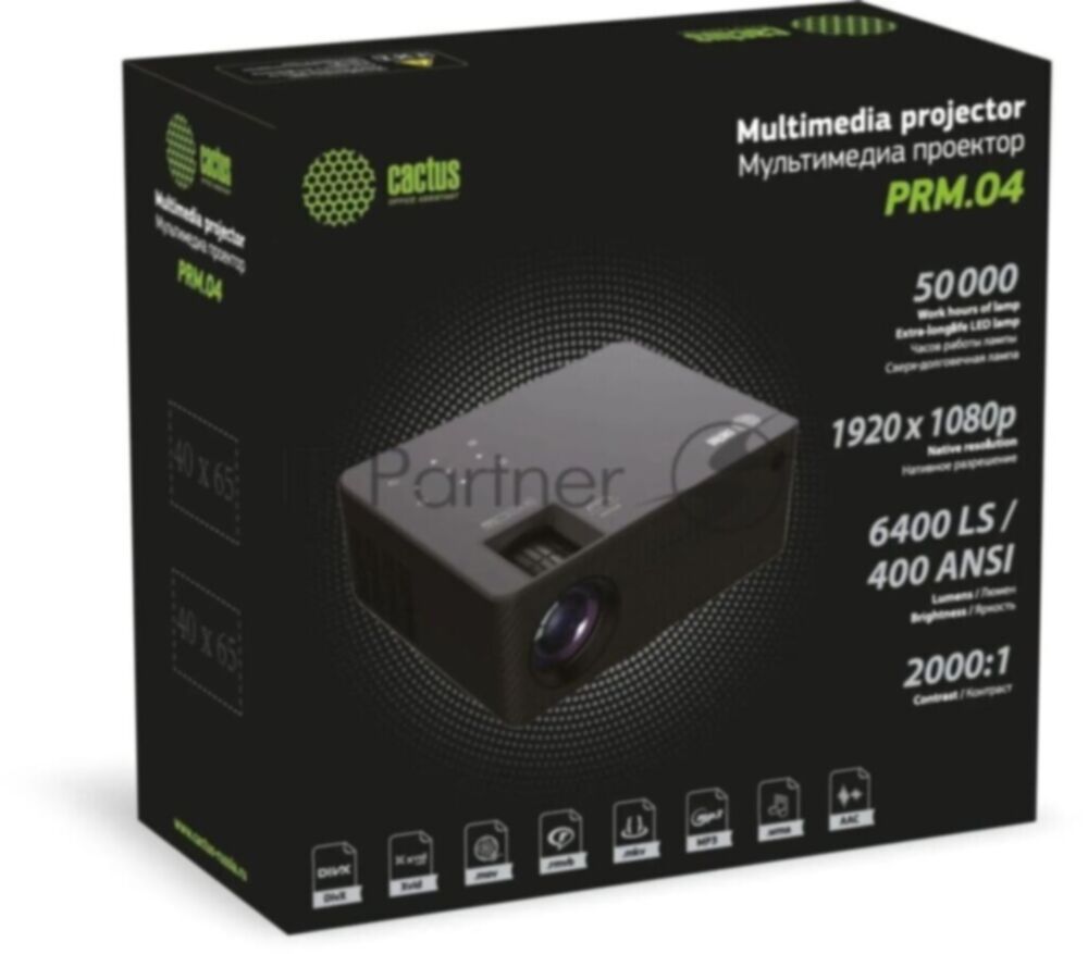 Проектор Cactus CS-PRM.04WT.WUXGA-A LCD 400Lm ANSI (1920x1080) 2000:1 ресурс лампы:50000часов 1xUSB typeA 1xHDMI 2.5кг