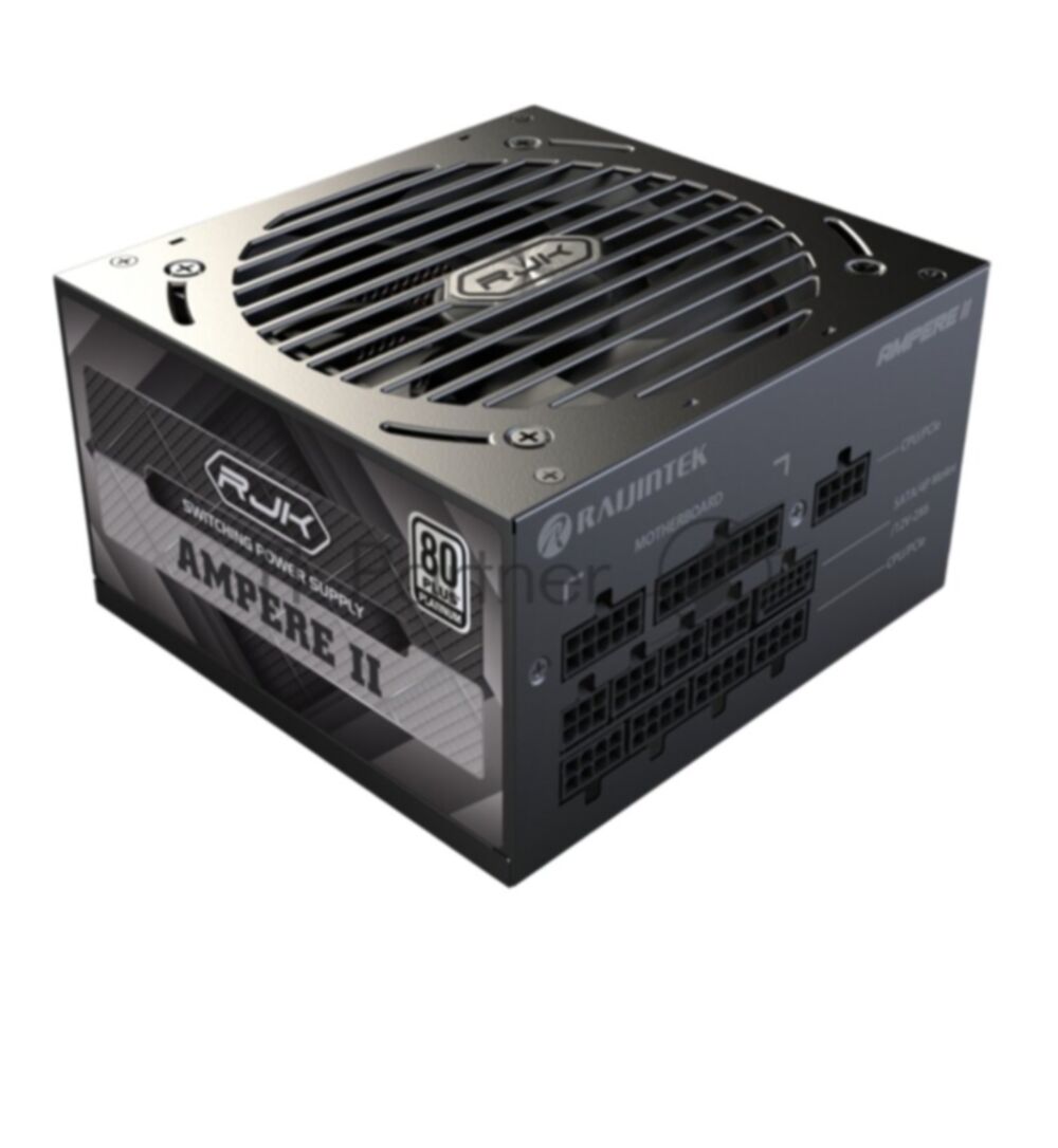 Блок питания Raijintek AMPERE II 1000, 1000W 80+ Platinum (ATX, 3.1, PCIe 5.1, Full-modular, 1x24(20+4)pin, 2x4+4-pin CPU, 3x6+2-pin PCIe, 1x12V(2x6), 10xSATA3, 5xMolex, Active, 120x120mm, 150x140x86mm, APFC, black)