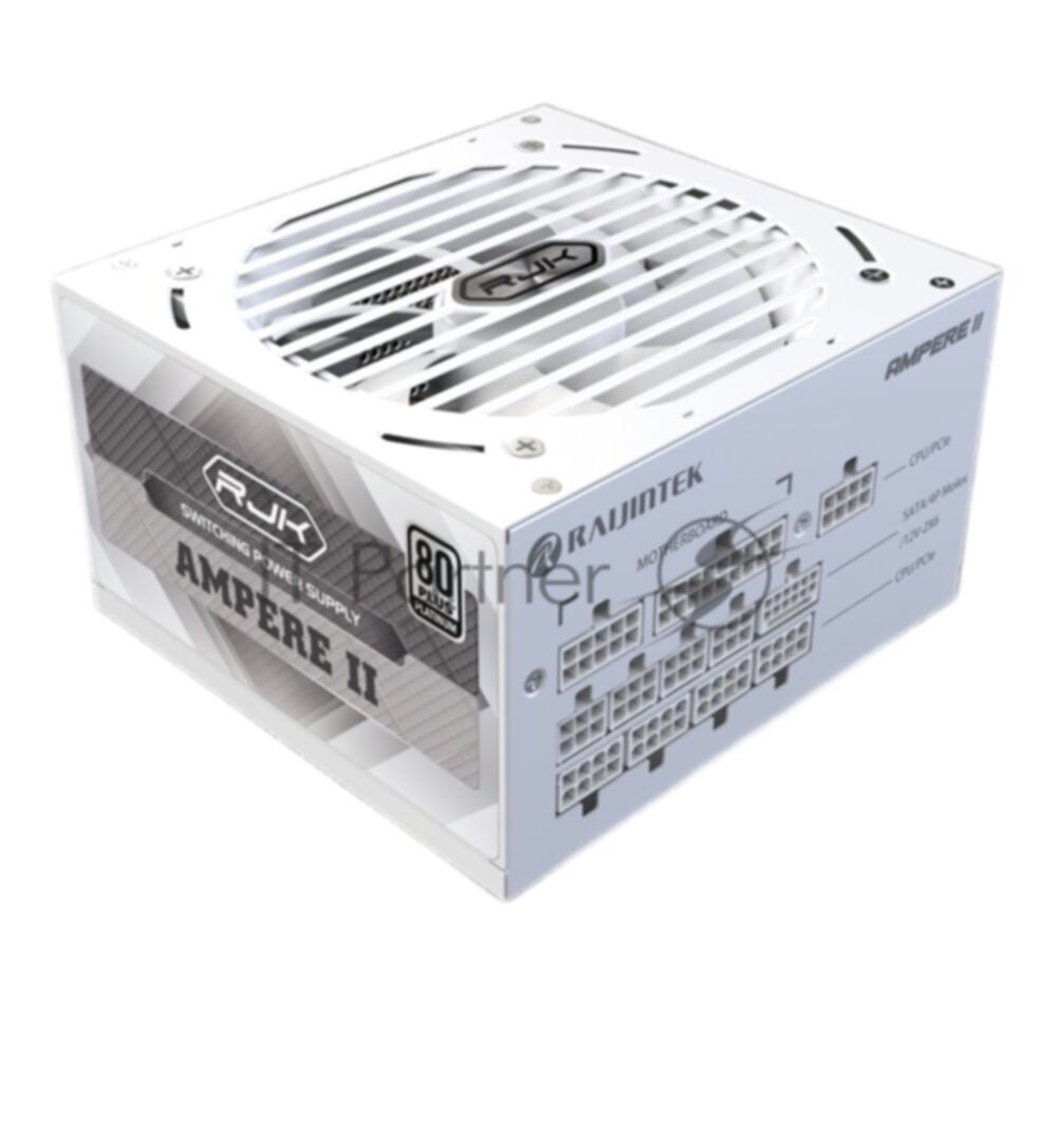 Блок питания Raijintek AMPERE II 850, 850W 80+ Platinum (ATX, 3.1, PCIe 5.1, Full-modular, 1x24(20+4)pin, 2x4+4-pin CPU, 3x6+2-pin PCIe, 1x12V(2x6), 10xSATA3, 5xMolex, Active, 120x120mm, 150x140x86mm, APFC, white)