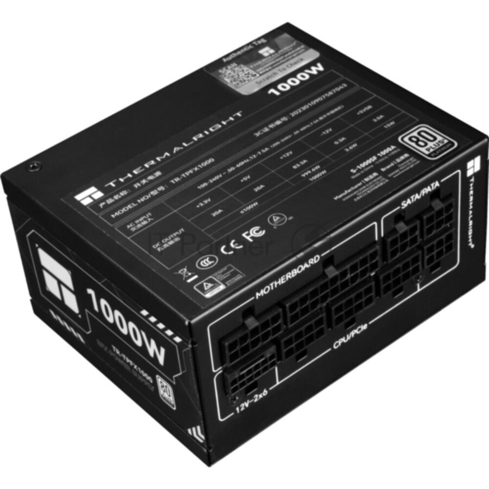 Блок питания Thermalright, 1000W 80+ Platinum (SFX, 3.1, PCIe 5.1, Full modular, 1x24(20+4)pin, 1xCPU 8(4+4)pin, 2xPCIe*2 8(6+2)pin, 1x12V-2x6, 6xSATA3, 3xMOLEX4pin, Active, 92x92mm, 100x125x64mm, APFC, OPP, OVP, OTP, OCP, SCP, UVP, black)