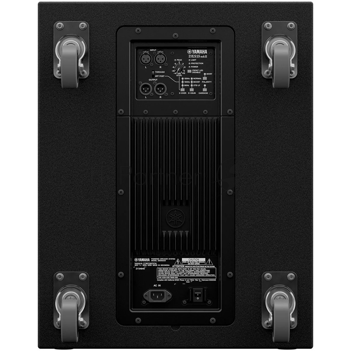 Сабвуфер Yamaha [DXS15MKII] активный, 15", 800W, 135dB, 40Hz150Hz, вход XLR-3-31 x 2, сквозной выход 2 х XLR3-32 (параллельно с INPUT), гнездо 35мм, болты М20. Цвет: чёрный.