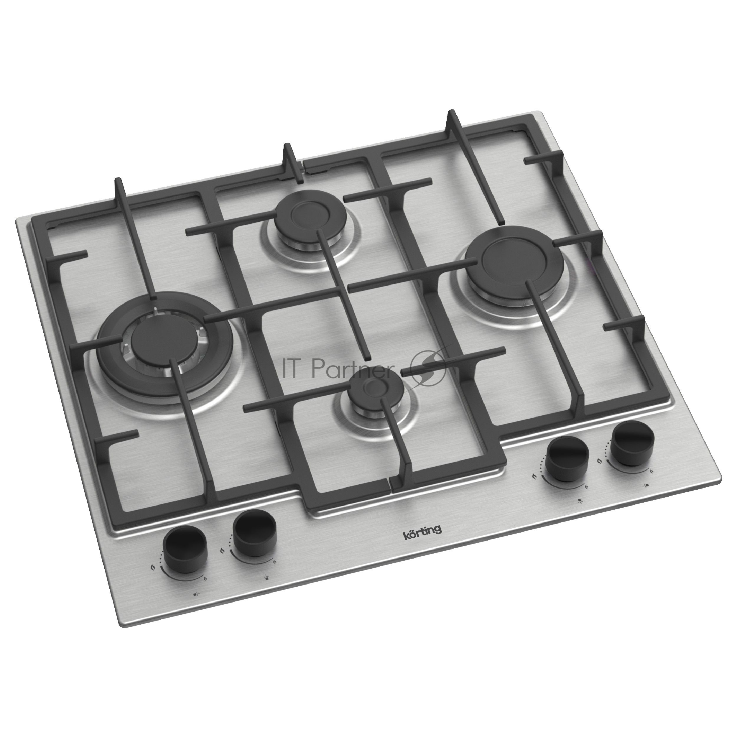 Встраиваемая варочная панель KORTING HG 688 CTX, Crystal, газовая, 60 см, 4 конфорки, WOK, газ-контроль, электроподжиг, цвет нержавеющая сталь