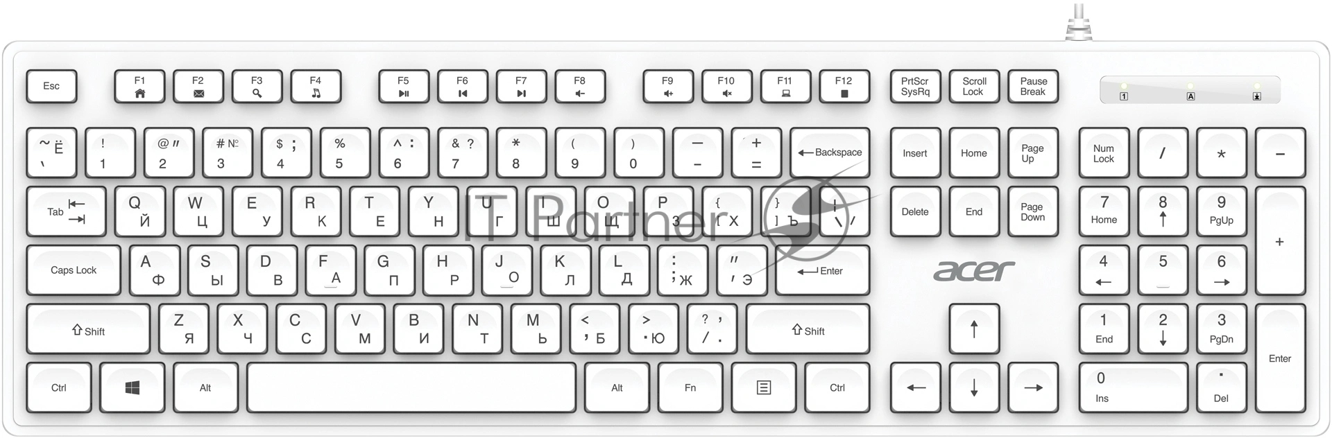 Клавиатура Acer OKW503 белый USB Multimedia (ZL.KBD11.00Q) кабель 1.8м