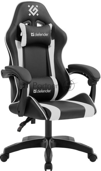 Кресло игровое DEFENDER Legas класс-2 до 110кг наклон спинки 135° экокожа черный/белый 64806