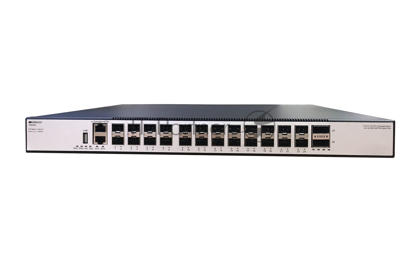 Управляемый L3 коммутатор Origo OS6226/A1A 24х10GBase-X SFP+, 2х100GBase-X QSFP28, консольный порт RJ-45, комплект для установки в 19" стойку