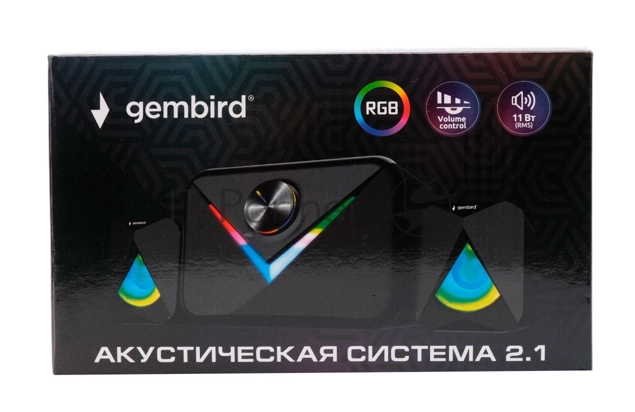 Акустическая система 2.1 Gembird, 11Вт, пластик, рег.громкости, RGB подсветка, черный