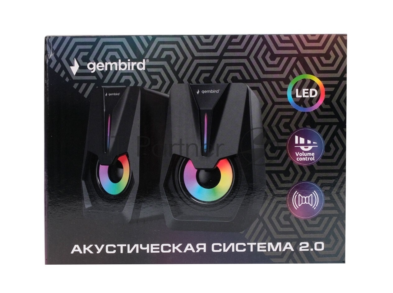 Акустическая система 2.0 Gembird SPK-303, 6Вт, пластик, рег.громкости, LED подсветка, черный