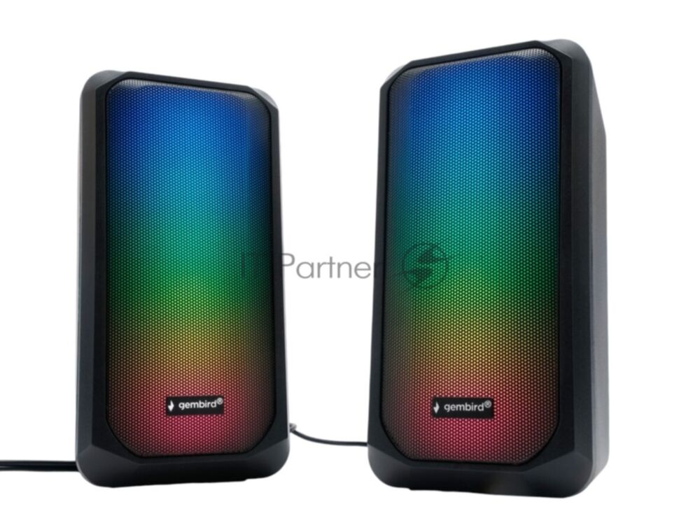 Акустическая система 2.0 Gembird SPK-300, 10Вт, пластик, рег.громкости, RGB подсветка, черный