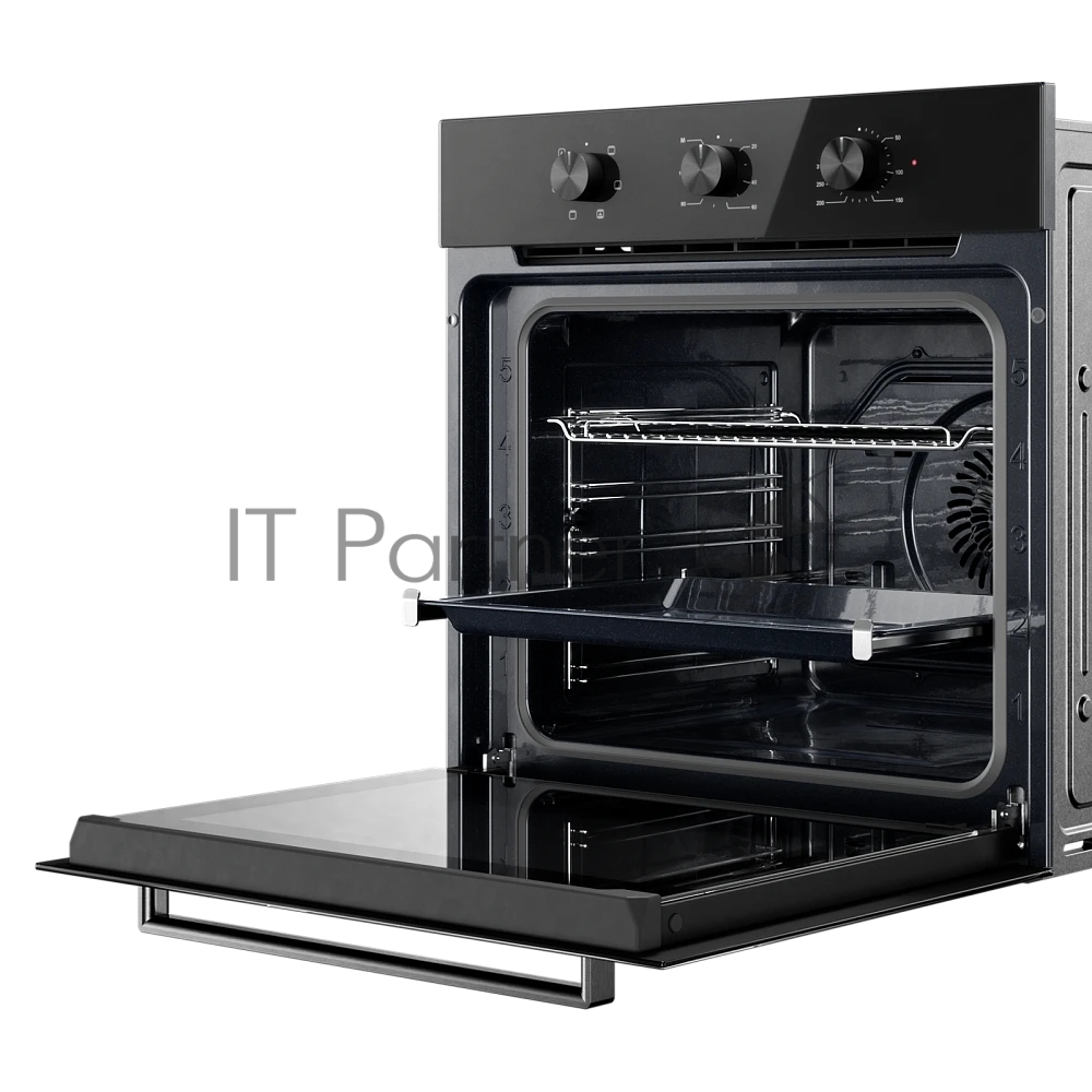 Духовой шкаф MONSHER MOE 6023 Static T Noir, High-Tech, 78 л, поворотное управление, таймер, 6 режимов, макс. температура 310 градусов, телескопические направляющие (на 1 уровень), энергоэффективность А, цвет черный