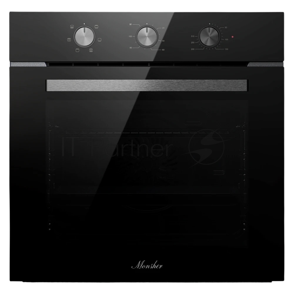 Духовой шкаф MONSHER MOE 6023 PTN Noir, High-Tech, 78 л, поворотное управление, таймер, 6 режимов, макс. температура 310 градусов, телескопические направляющие (на 1 уровень), энергоэффективность А, цвет черный