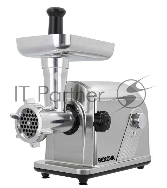 Мясорубка электрическая Renova MG320-R2SP серебристый, 3200 Вт, 3 кг/мин, реверс, защита от перегрузки, насадки - 5