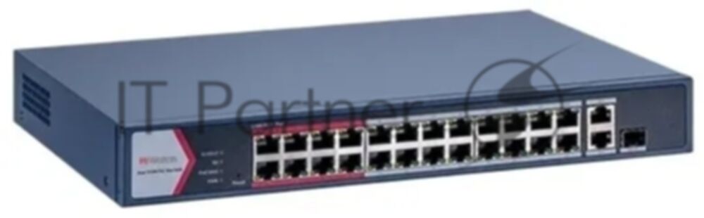 Коммутатор HiWatch DS-S1326-PI, 24×100 Мбит/с PoE + 2×1 Гбит/с Uplink, неуправляемый
