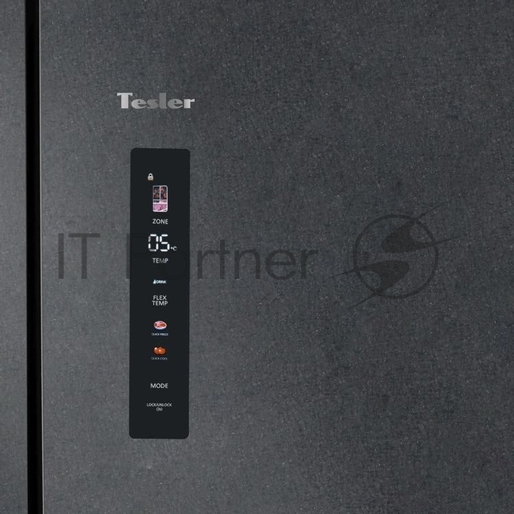 Холодильник Tesler RFD-427BI серый глянцевый двухкамерный 250/142л морозилка сбоку, No Frost, Side by Side