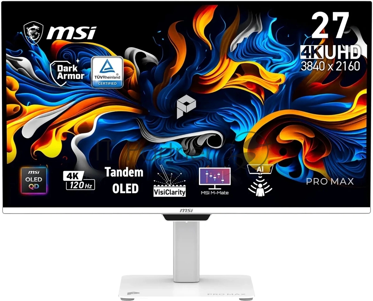 Монитор MSI 26.5" Max 271UPXW12G белый QD OLED LED 16:9 HDMI M/M матовая HAS Piv 250cd 178гр/178гр 3840x2160 120Hz FreeSync Premium Pro DP 4K USB 6.6кг