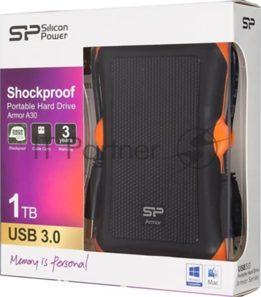 Внешний HDD 2.5" Silicon Power Armor A30, 1TB, USB 3.2 Gen 1 Type-A, 5400 rpm, черный