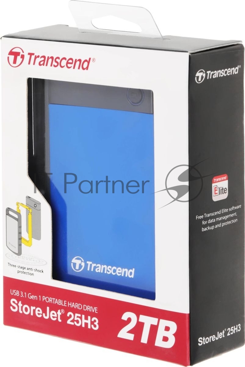 Внешний HDD 2.5" Transcend StoreJet 25H3, 2TB, USB 3.2 Gen 1 Type-A, 5400 rpm, синий