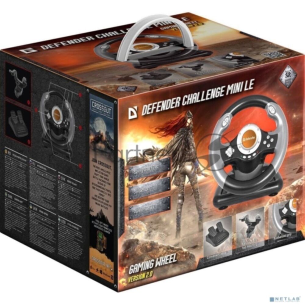 Игровой руль Defender CHALLENGE MINI Руль+ педали, 10кн., 200мм.,USB