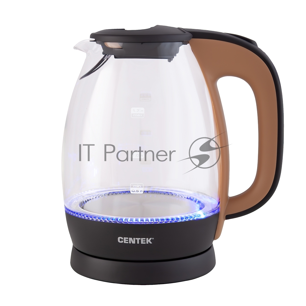 Чайник электрический Centek CT-0056 кофейно-бежевый, 1.7 л, 2200 Вт, скрытый нагревательный элемент