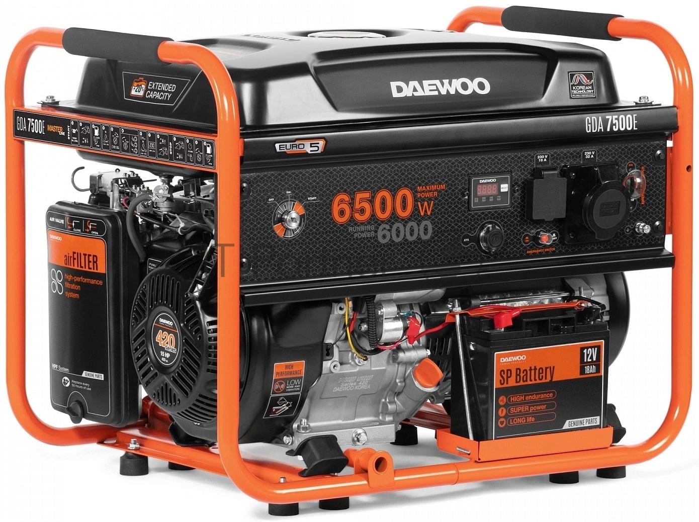 Генератор DAEWOO GDA 7500E  6.0/6.5кВт 230В 425см3 15.0лс 25л 2х230В 79кг