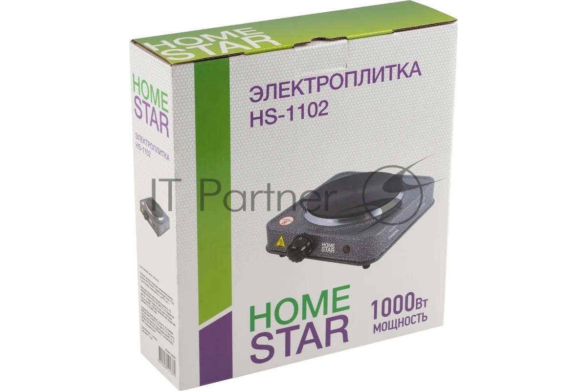 Плита настольная электрическая Homestar HS-1102 серый, 1 кВт, ТЭН, конфорки - 1, нержавеющая сталь, поворотные переключатели