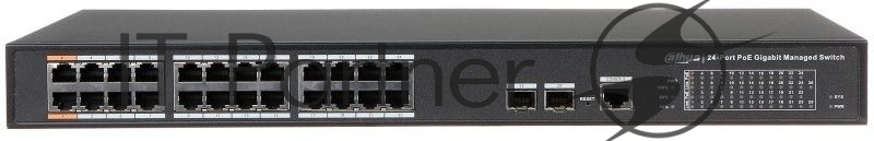 Коммутатор Dahua DH-PFS4226-24GT-240, 24×1 Гбит/с PoE + 2×SFP, управляемый