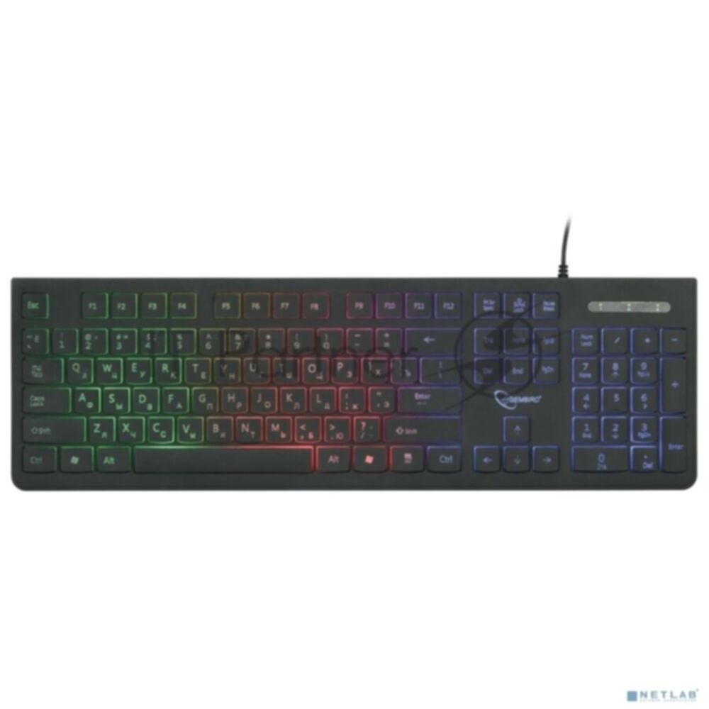 Клавиатура проводная с подсветкой Gembird KB-250L, USB, черный, 104 клавиши, подсветка Rainbow, шоколадный тип клавиш, кабель 1.5м