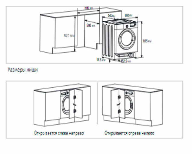 Встраиваемая стиральная машина схема